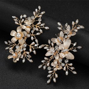 Set of 2 Alloy Flower and Butterfly Hair Clips With Rhinestones